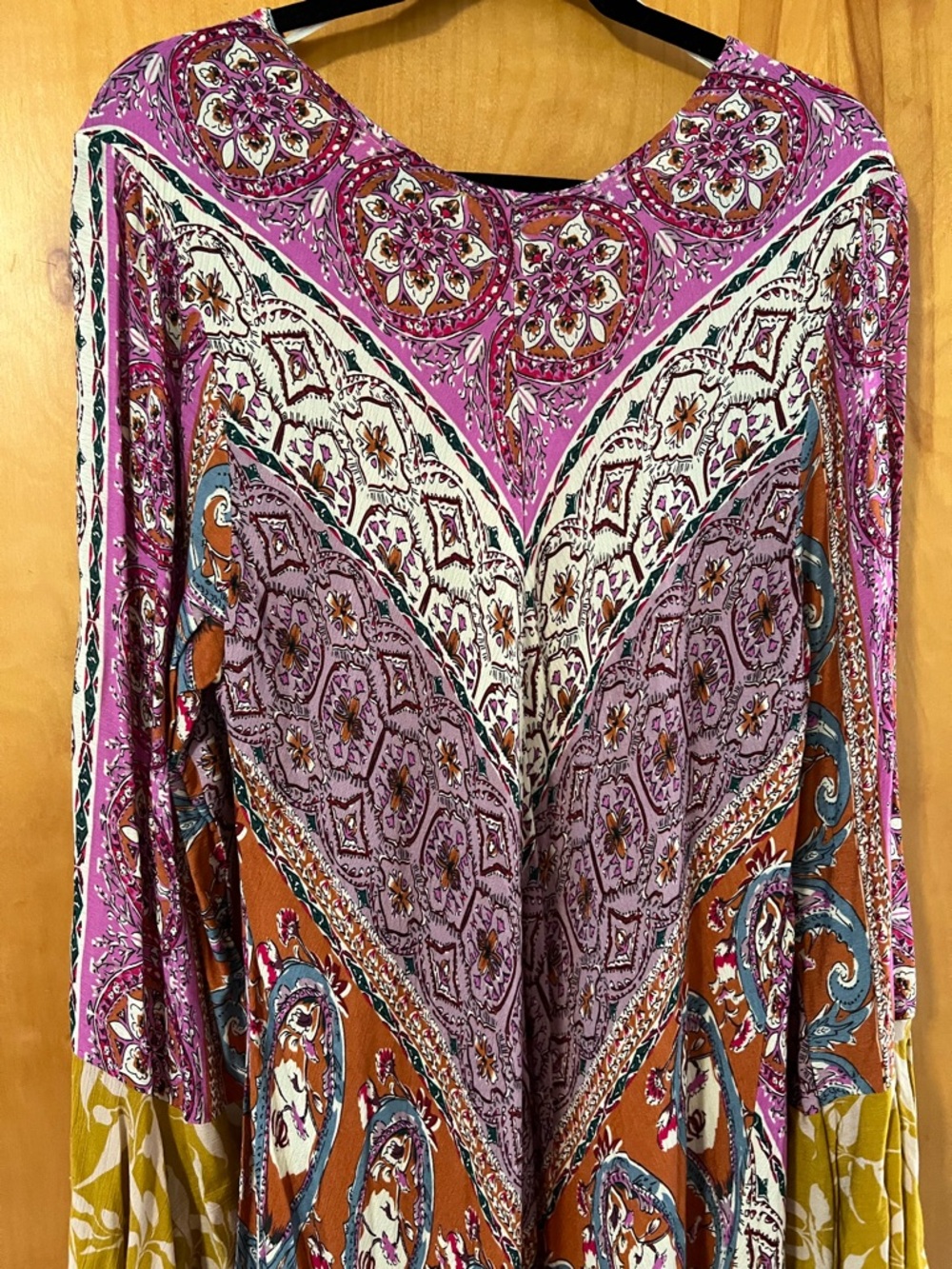 Umgee Mixed-Print Long Sleeve Maxi Duster Kimono in Purple and Mustard - Picture 5 of 6